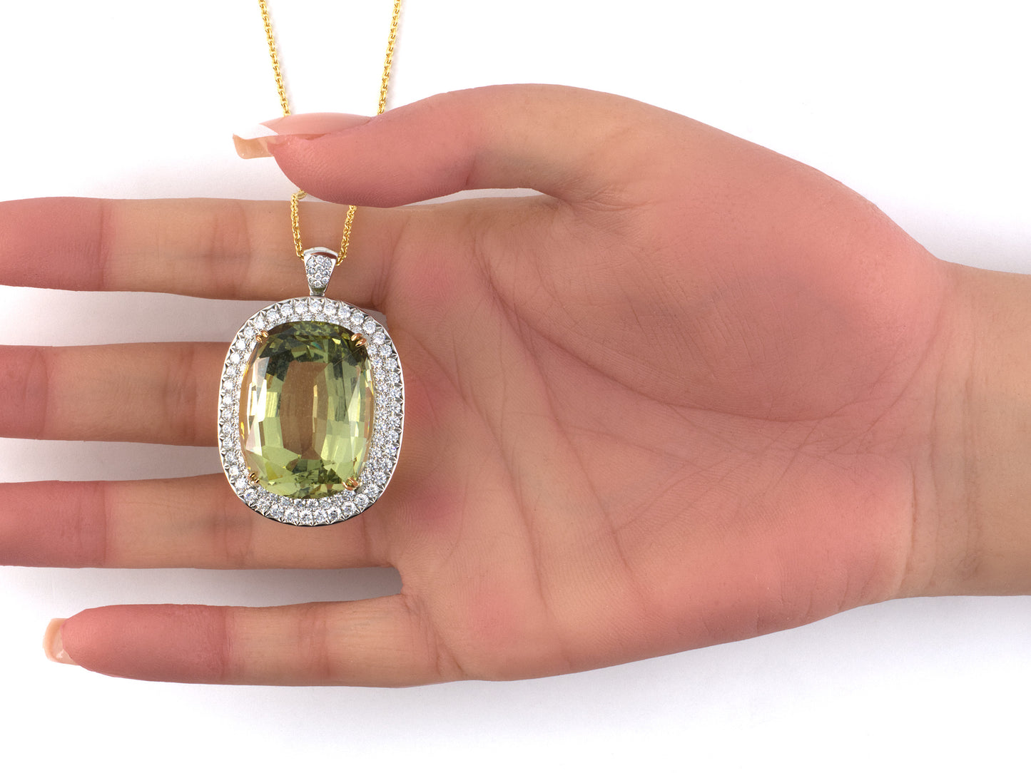 45705 - Platinum Gold Beryl Diamond Cluster Pendant Necklace