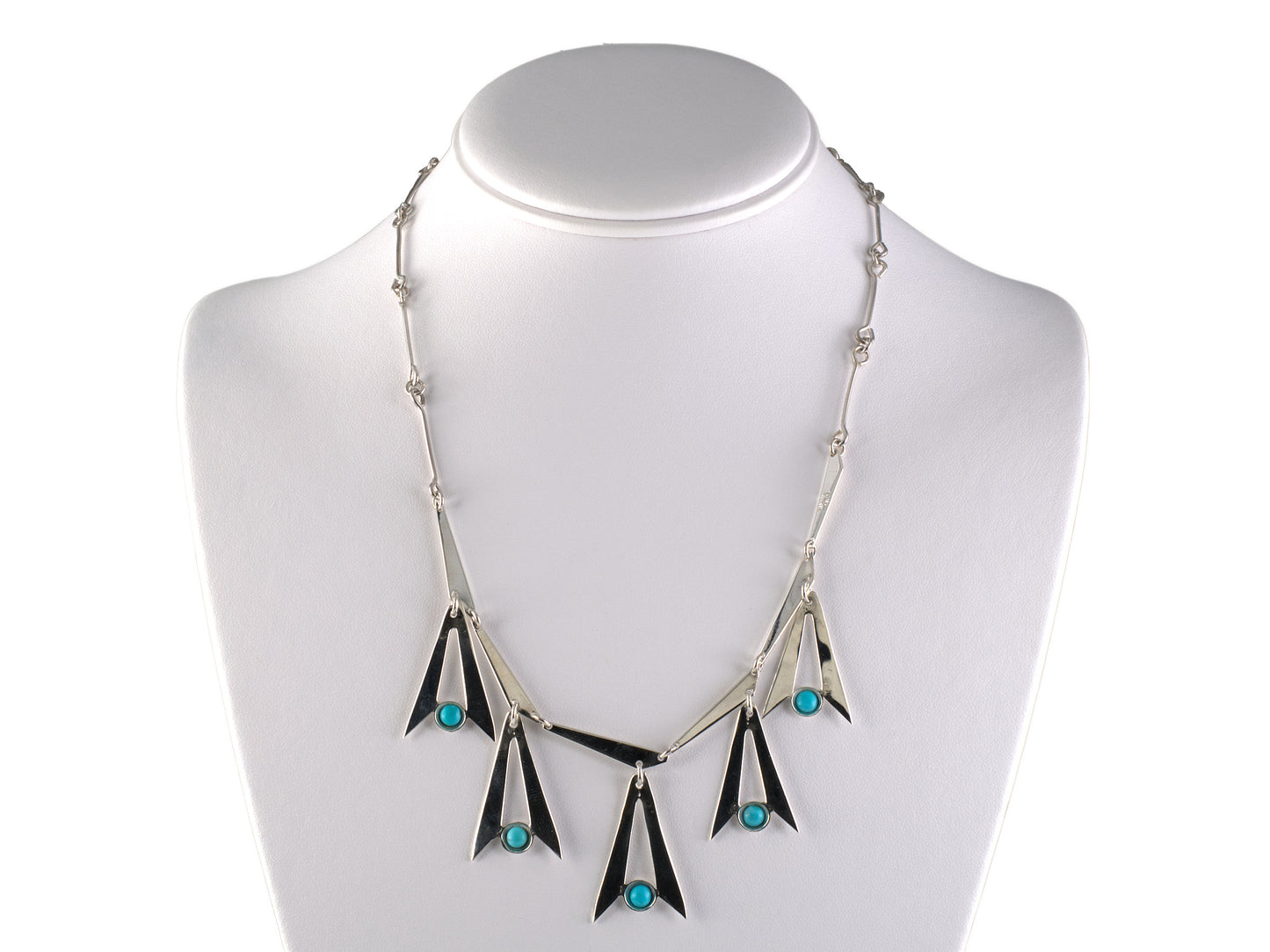 45706 - Sterling Silver Turquoise Triangular Festoon Drop Necklace