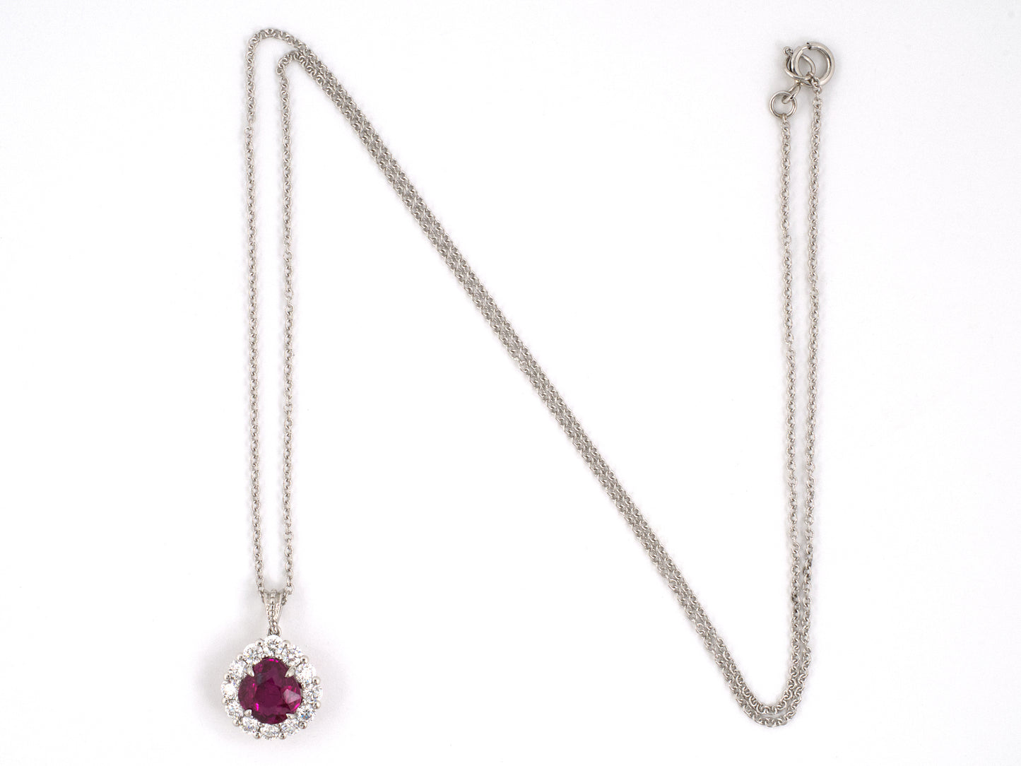 45709 - Platinum Diamond AGL Burma Ruby Kite Shaped Cluster Pendant Necklace