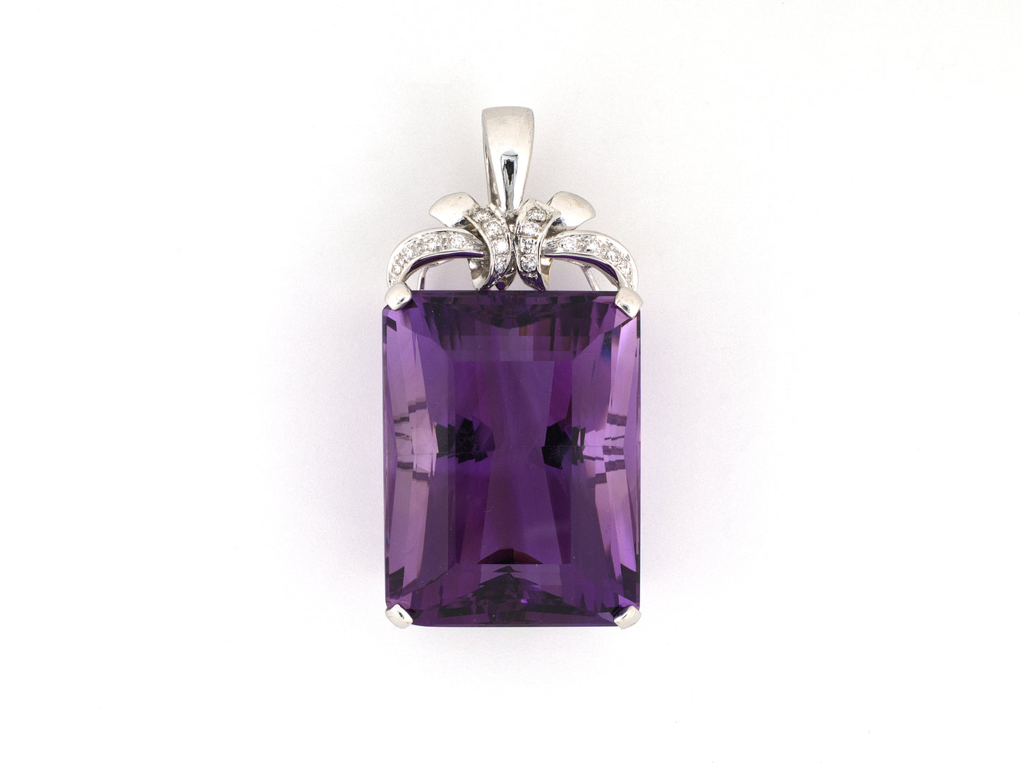 45718 - Gold Diamond Amethyst Bow Ribbon Pearl/Bead Enhancer Pendant