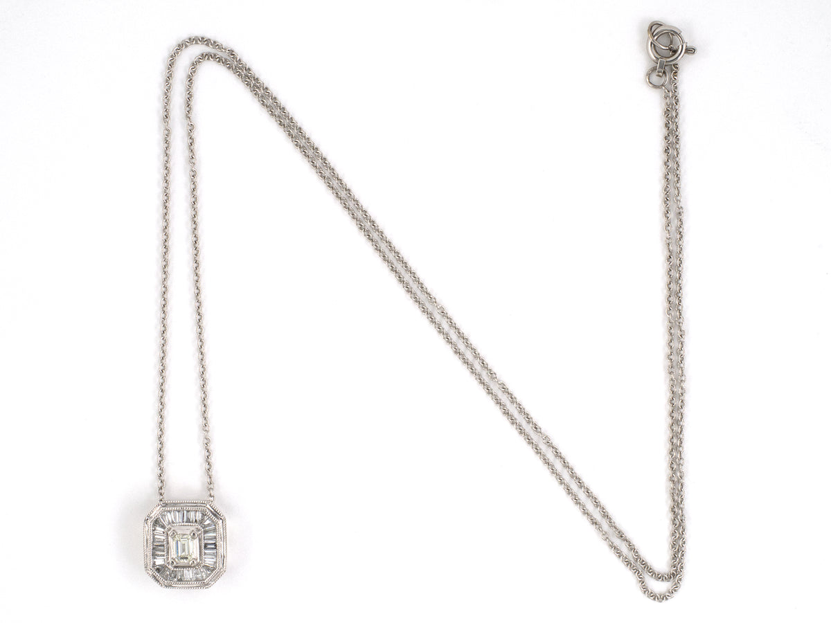 45735 - Platinum Diamond Rectangular Cluster Pendant Necklace