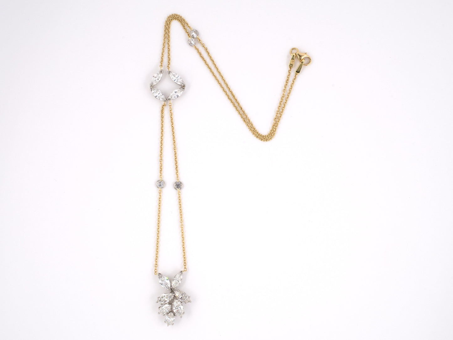 45928 - Neiman Marcus Platinum Diamond Leaf Ornament On Gold Cable Chain Dangle Drop Necklace