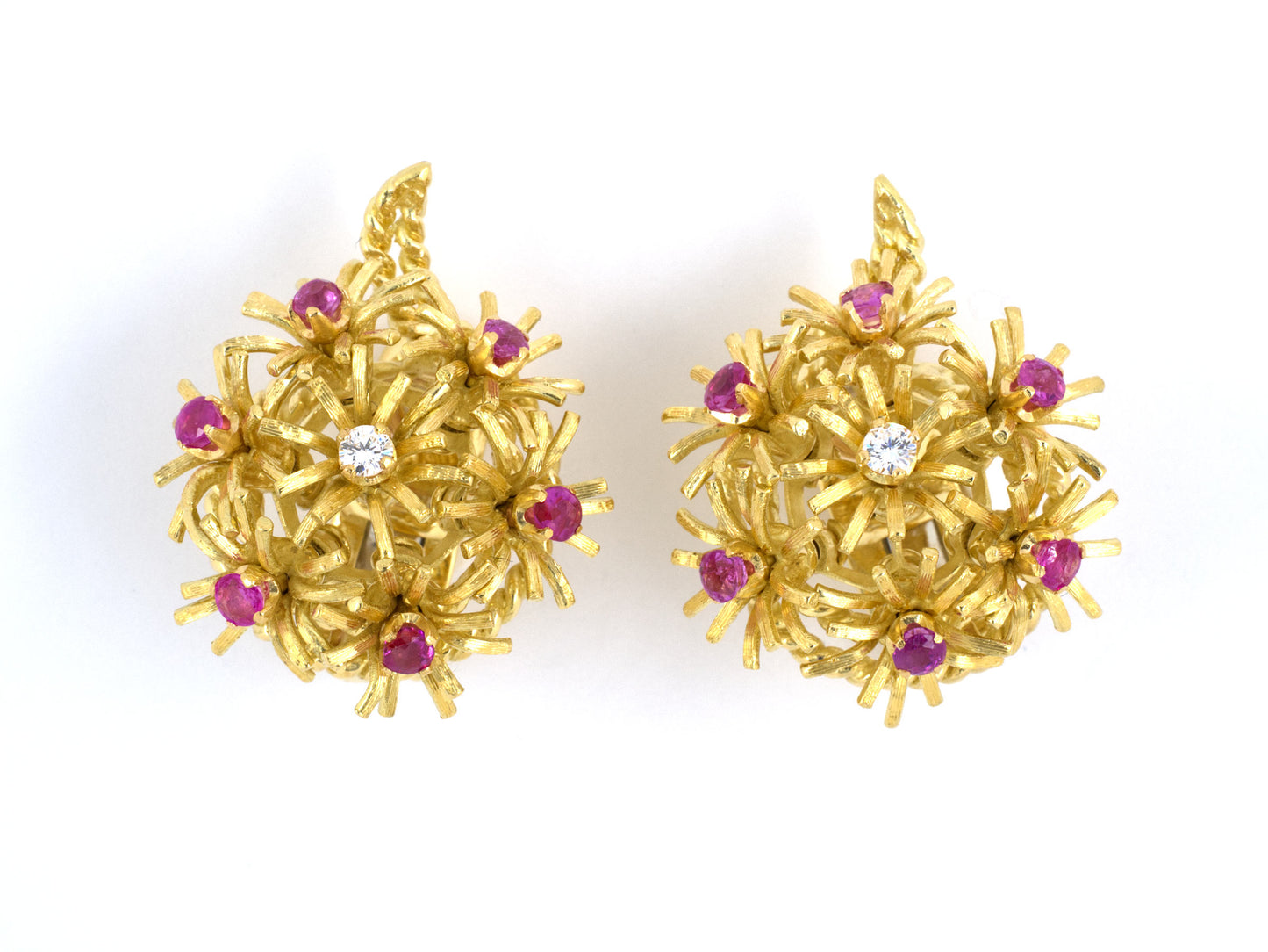 53065 - Italy Gold Ruby Diamond Flower Earrings