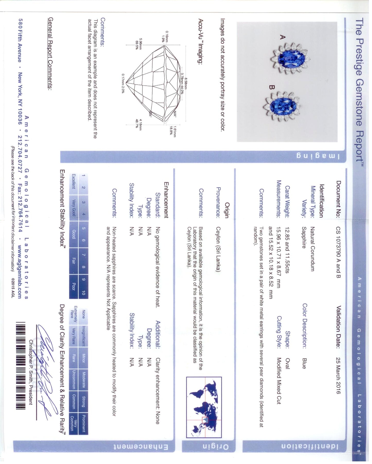 53343 - Circa 1960s Platinum AGL Ceylon Sapphire Diamond Earrings