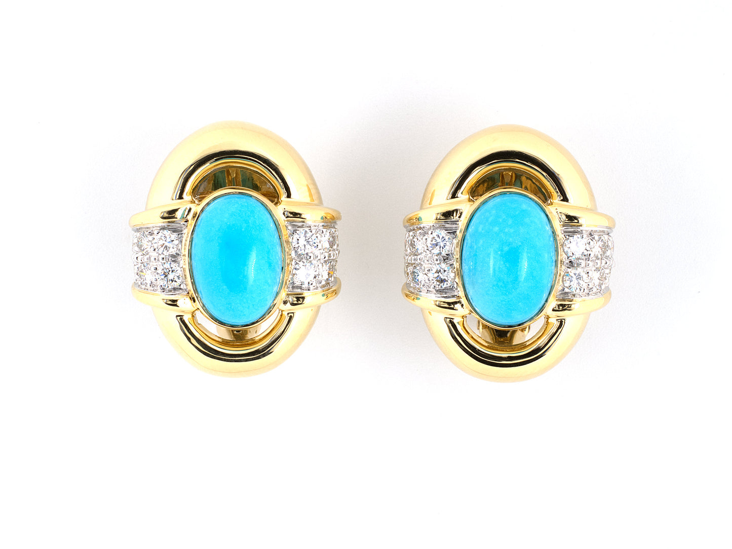 53730 - SOLD - Webb Gold Platinum Turquoise Diamond Earrings