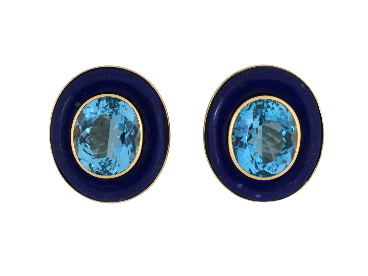 53793 - Gold Topaz Lapis Oval Earrings