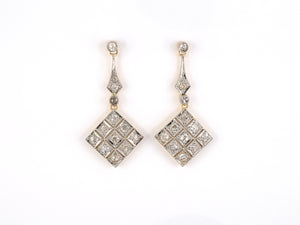 54172 - Art Deco Platinum Gold Diamond Navette Shape Dangle Drop Earrings