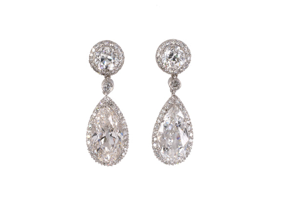 54243 - Platinum GIA Diamond Cluster Pear Shape Drop Dangle Earrings