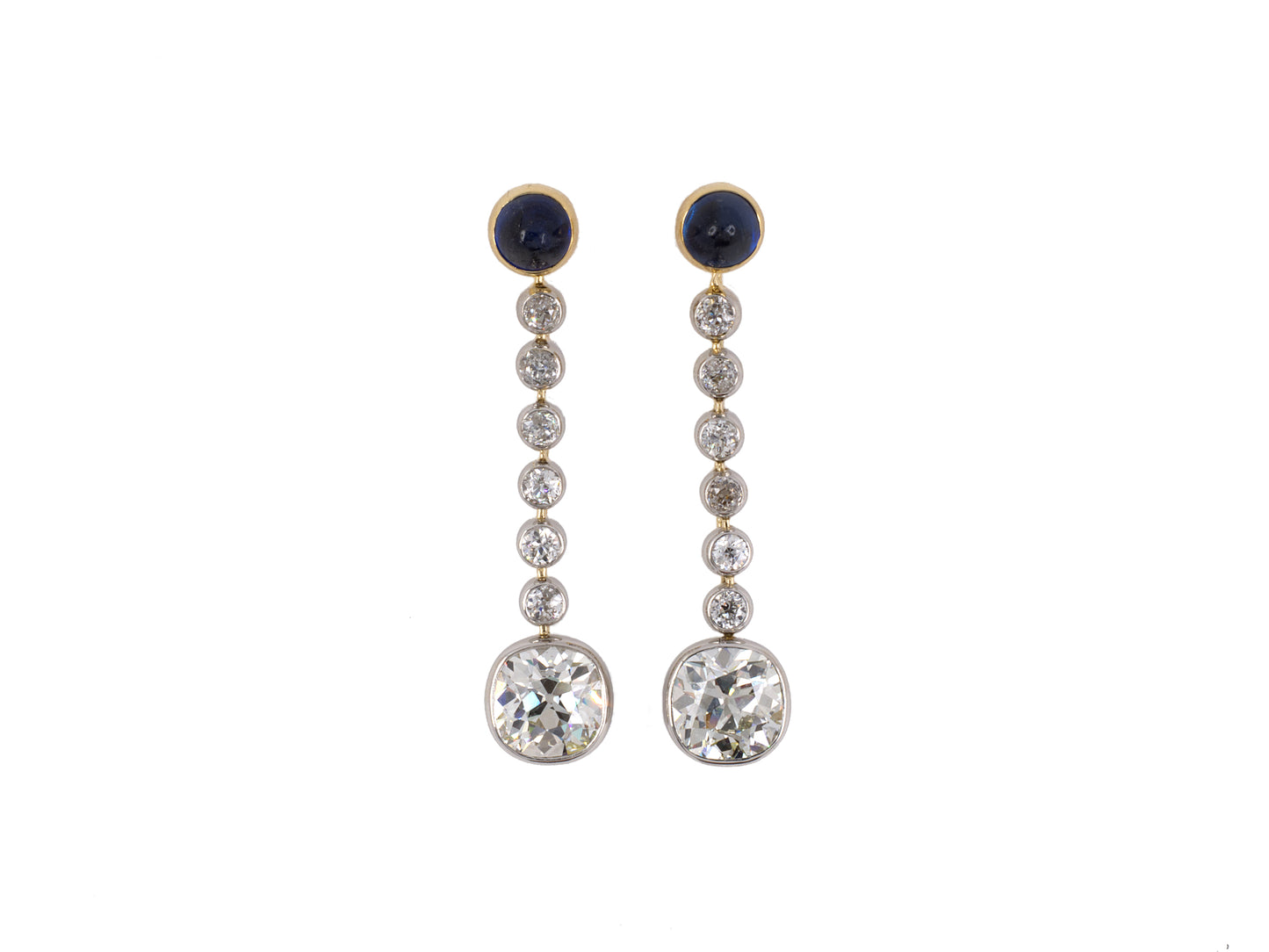54245 - Edwardian Platinum Gold Sapphire Diamond Drop Dangle Earrings