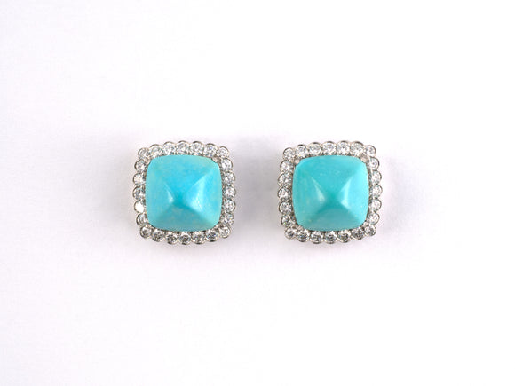 54256 - Platinum Turquoise Diamond Cluster Earrings
