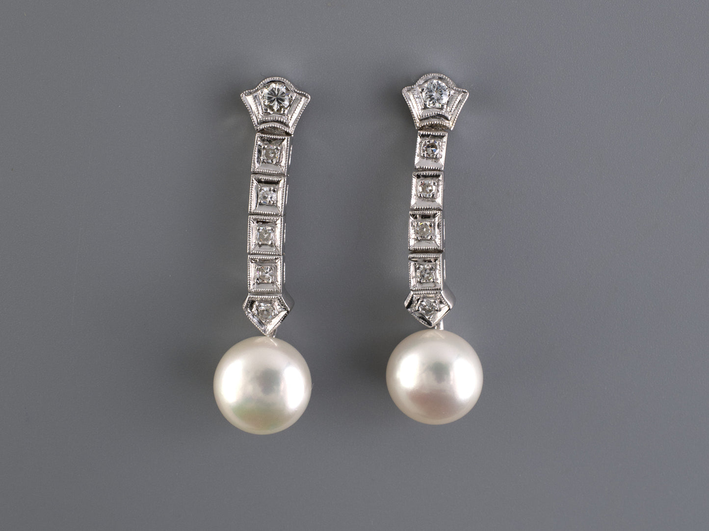 54280 - SOLD - Gold Platinum Pearl Diamond Drop Earring