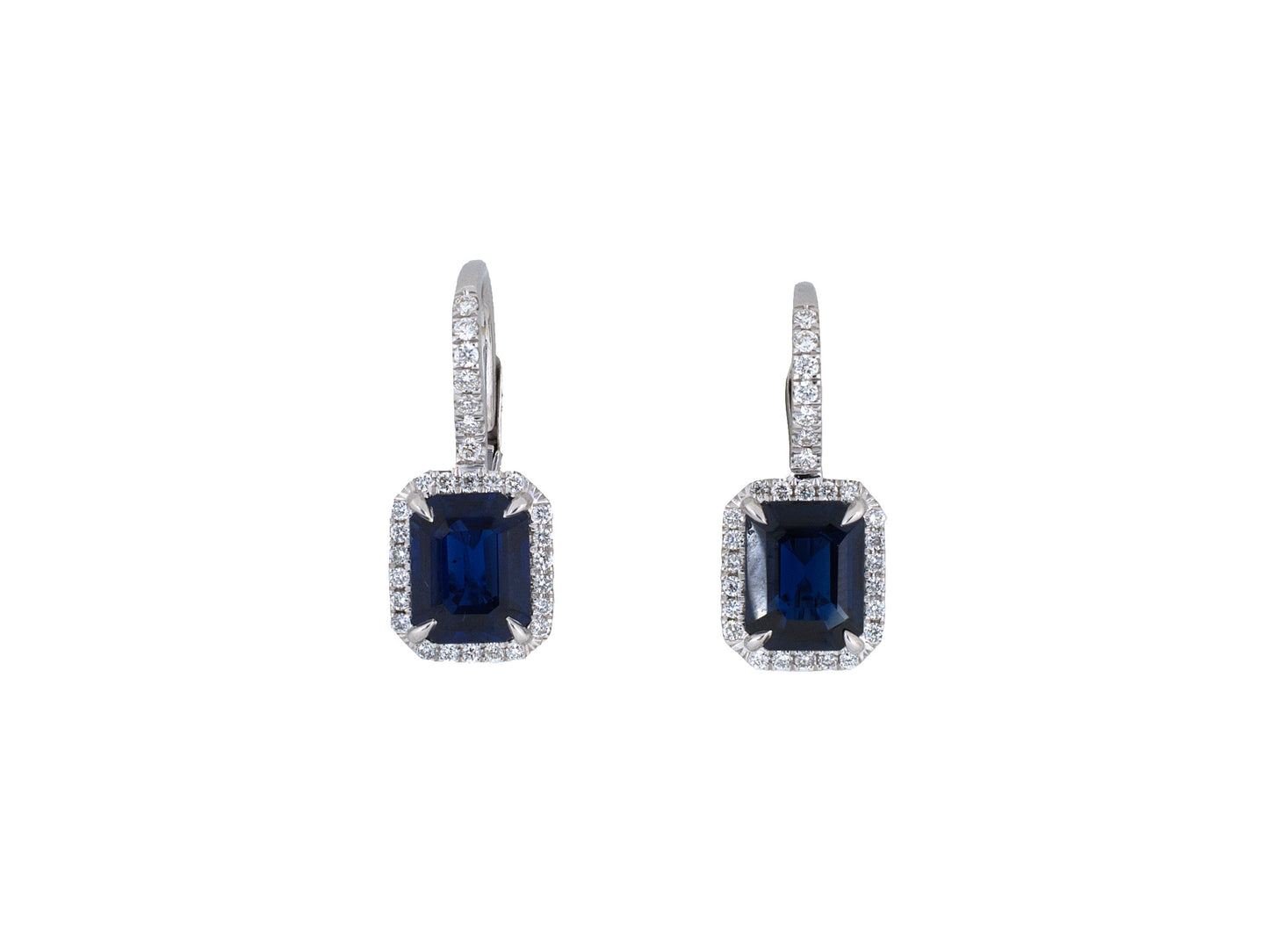 54293 - SOLD - Gold Sapphire Diamond Cluster Drop Earrings