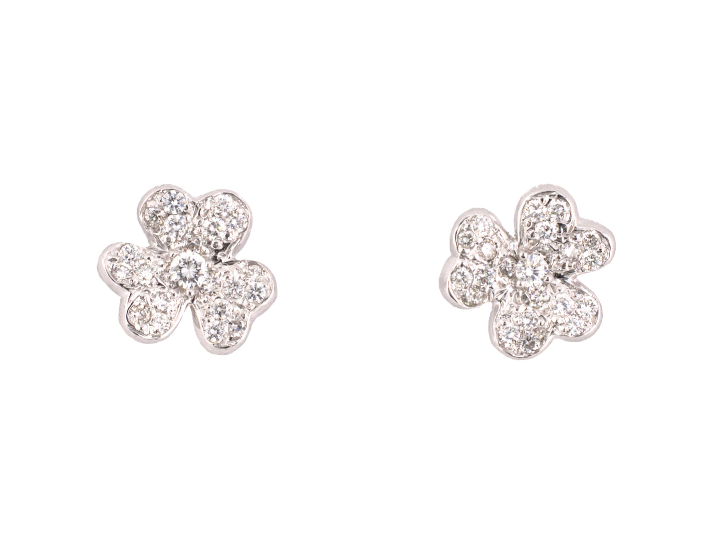 54296 - SOLD - Gold Diamond 3 Leaf Clover Earrings