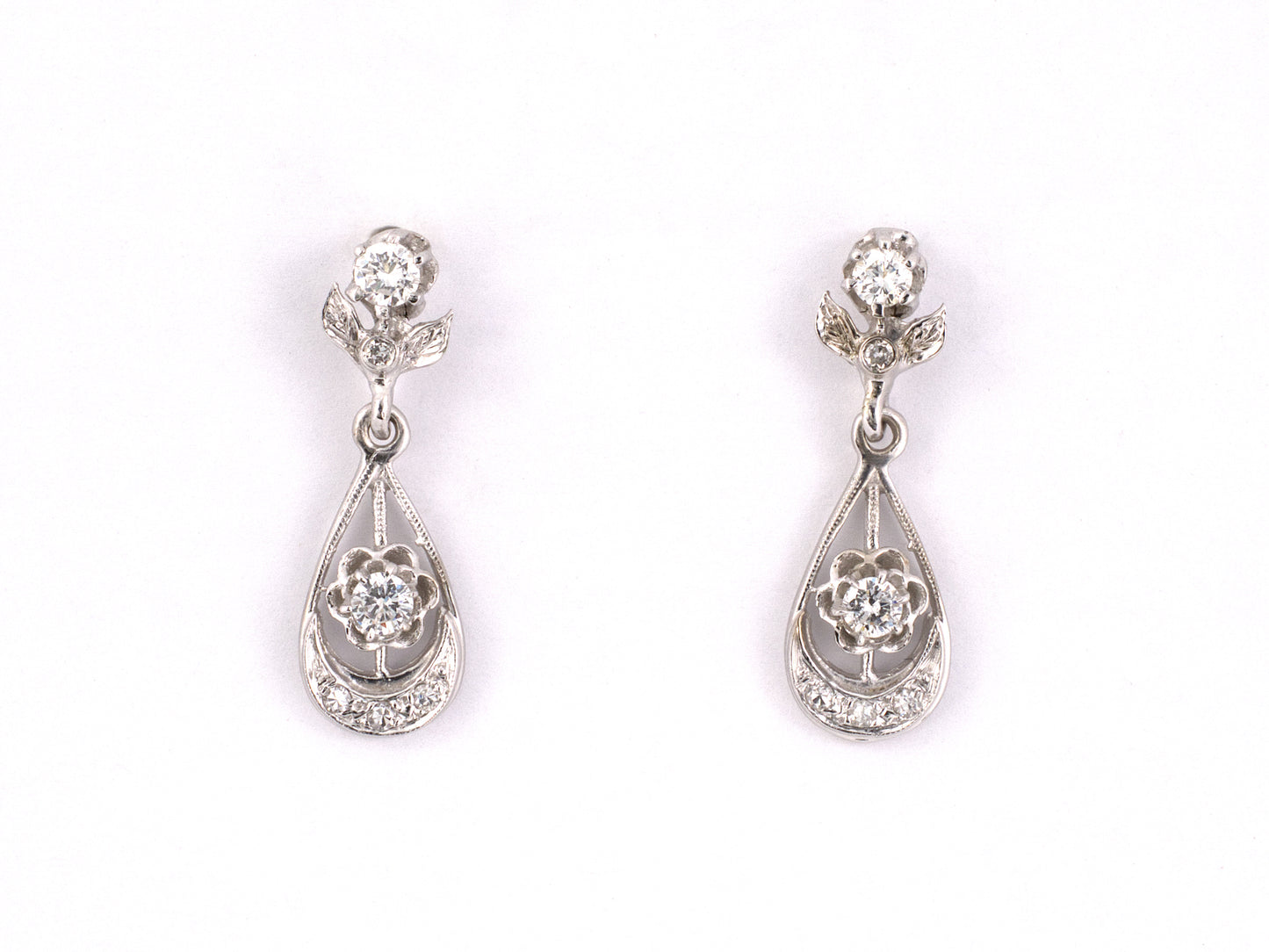 54300 - SOLD - Gold Diamond Drop Earrings
