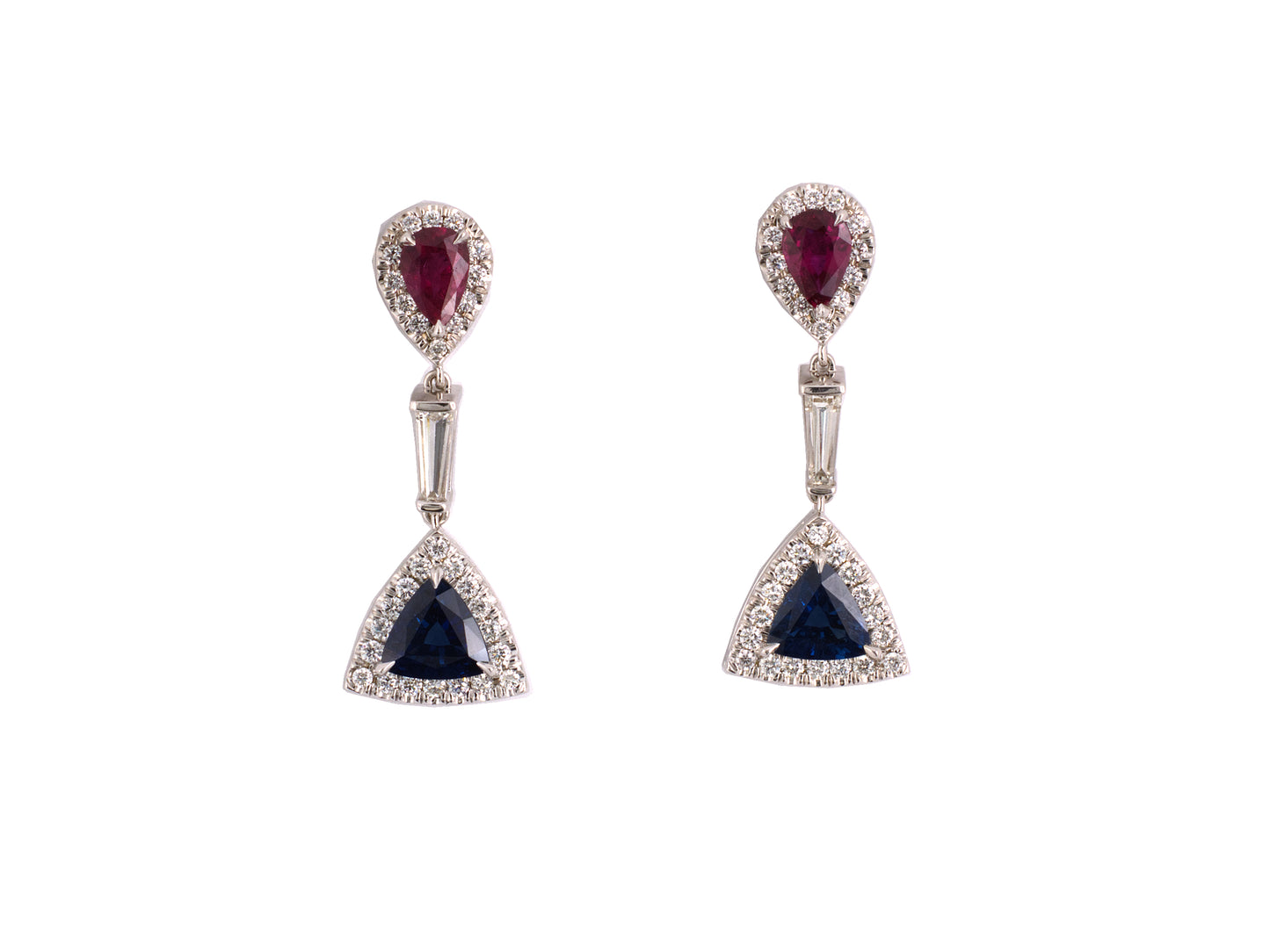 54317 - Gold Diamond Sapphire Ruby Dangle Drop Earrings