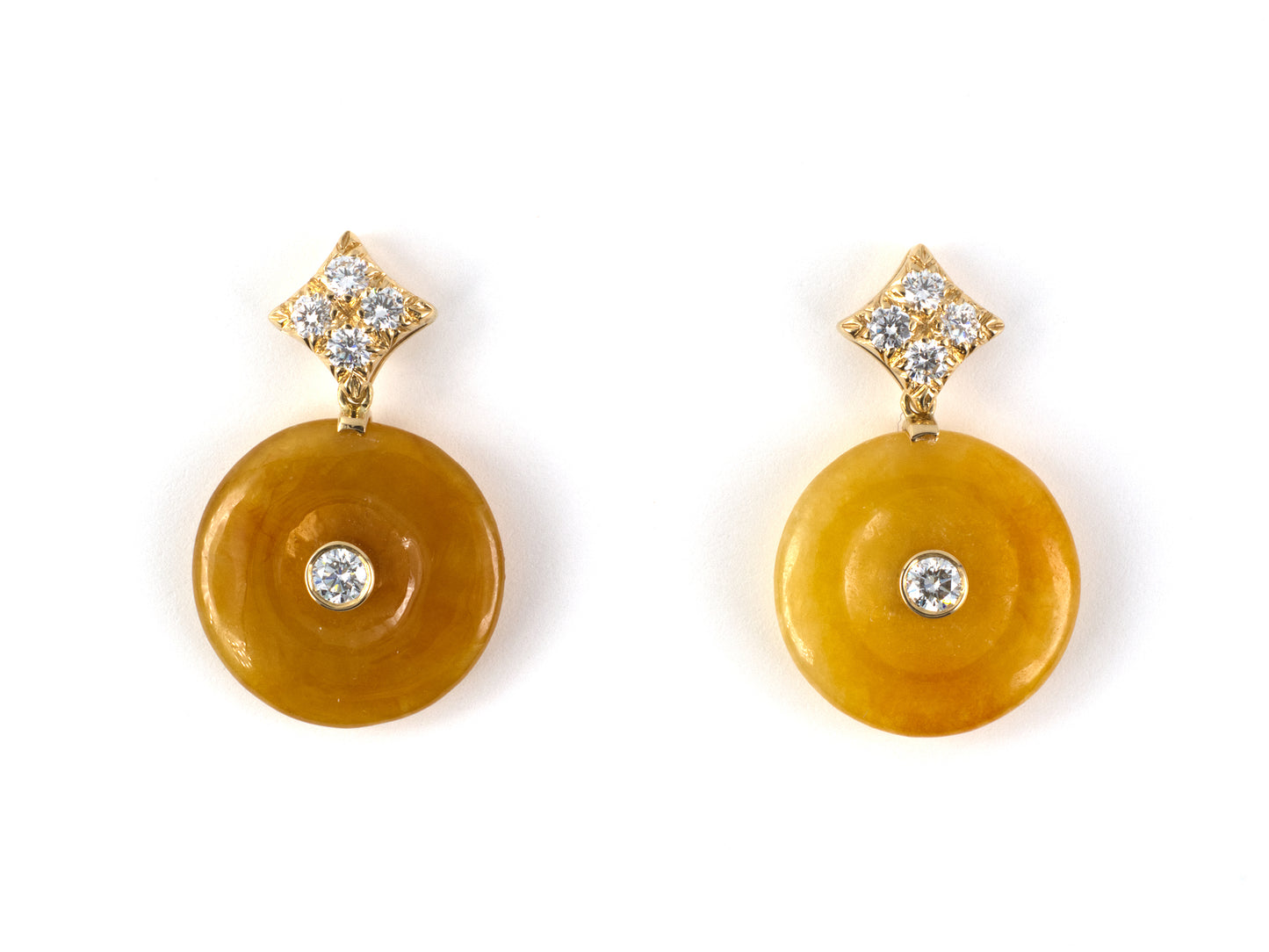 54355 - SOLD - Gold Diamond Jadeite PI Disc Earrings