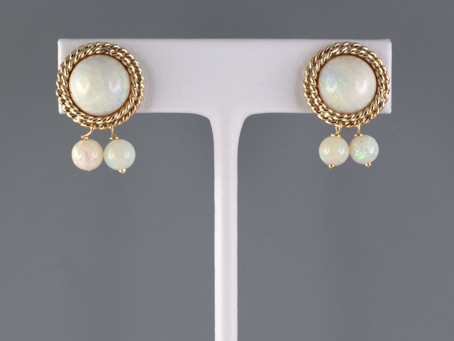 54367 - Circa 1950s Gold Opal Drop Earrings