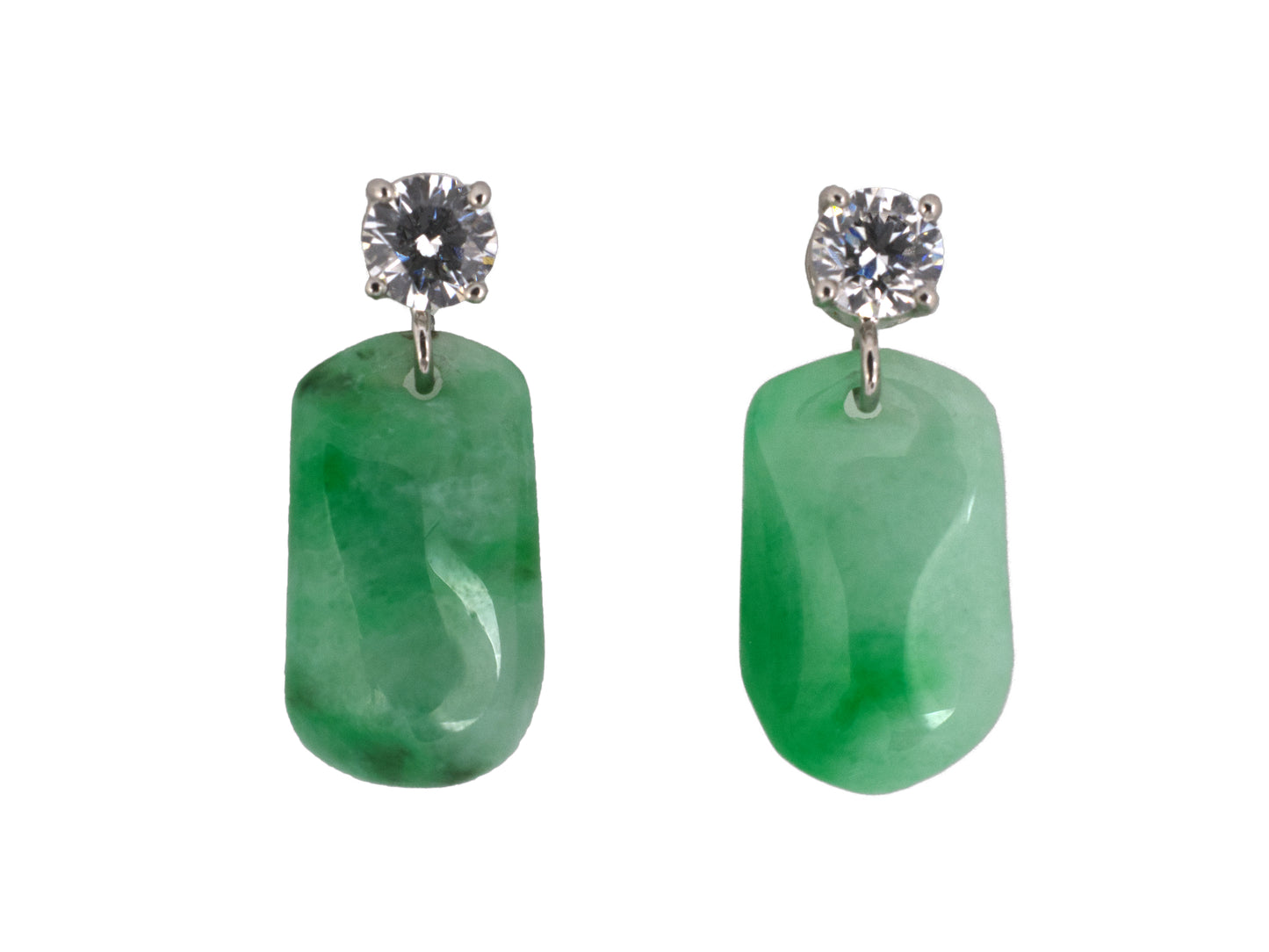 54393 - SOLD - Platinum Diamond Green Jadeite Briolette Dangle Drop Earrings