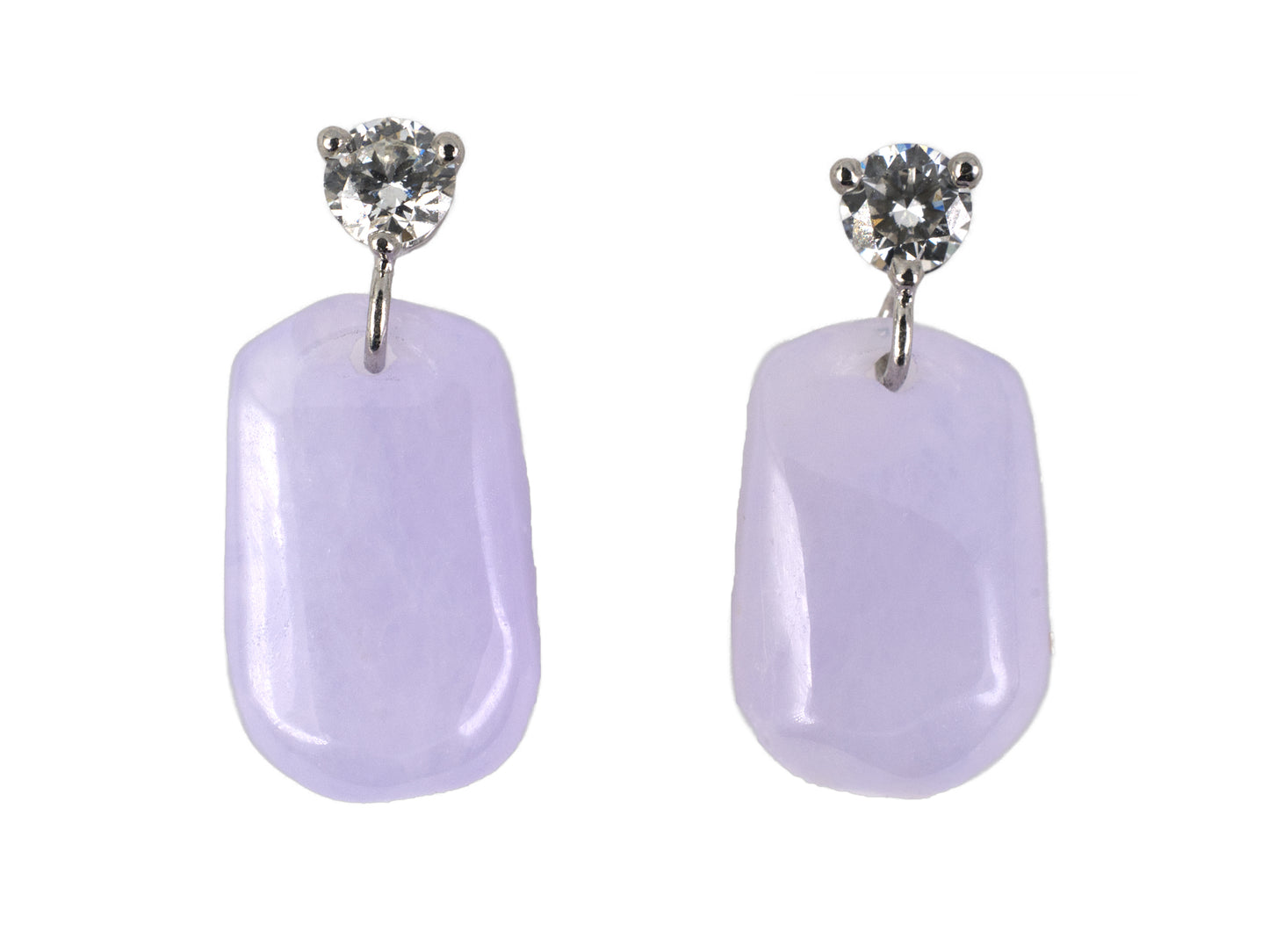 54400 - Platinum Diamond Lavender Jadeite Briolette Dangle Drop Earrings