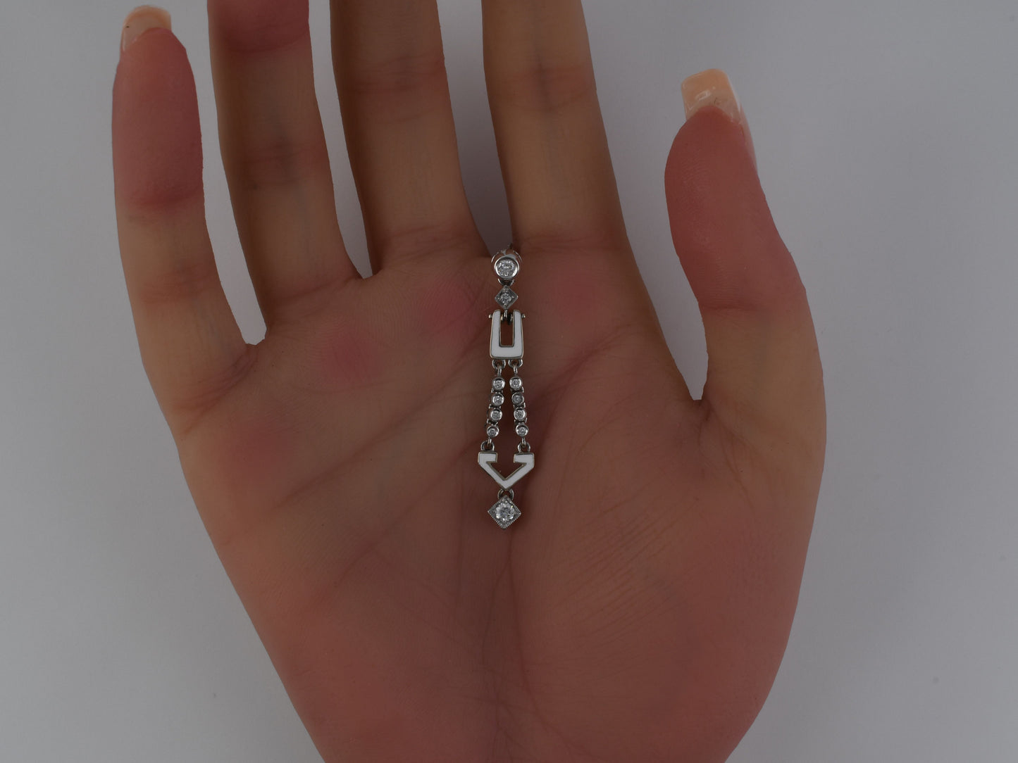 54410 - Gold Diamond White Enamel Geometric Drop Dangle Earrings