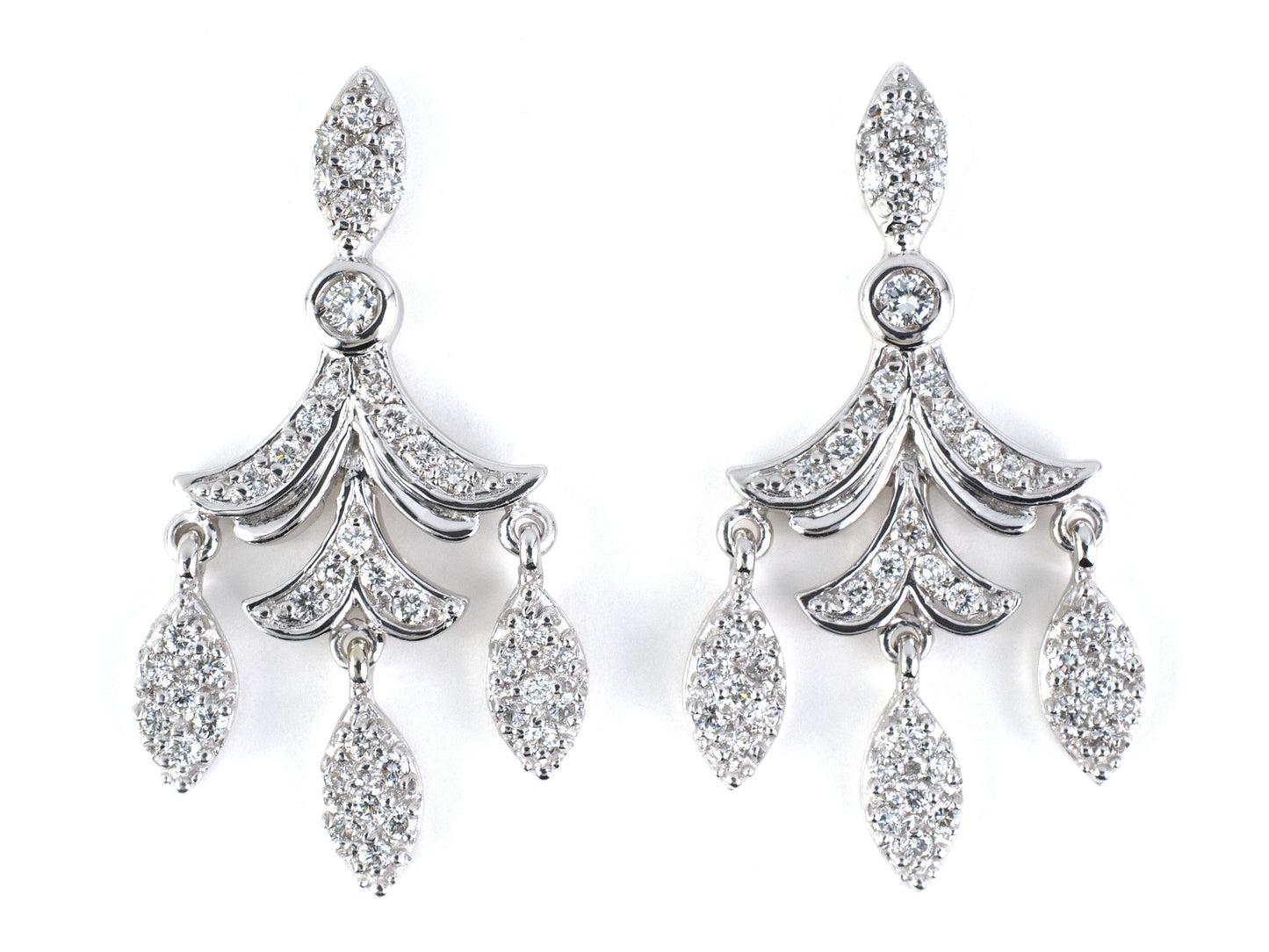54415 - SOLD - Gold Diamond Dangle Drop Pagoda Design Earrings