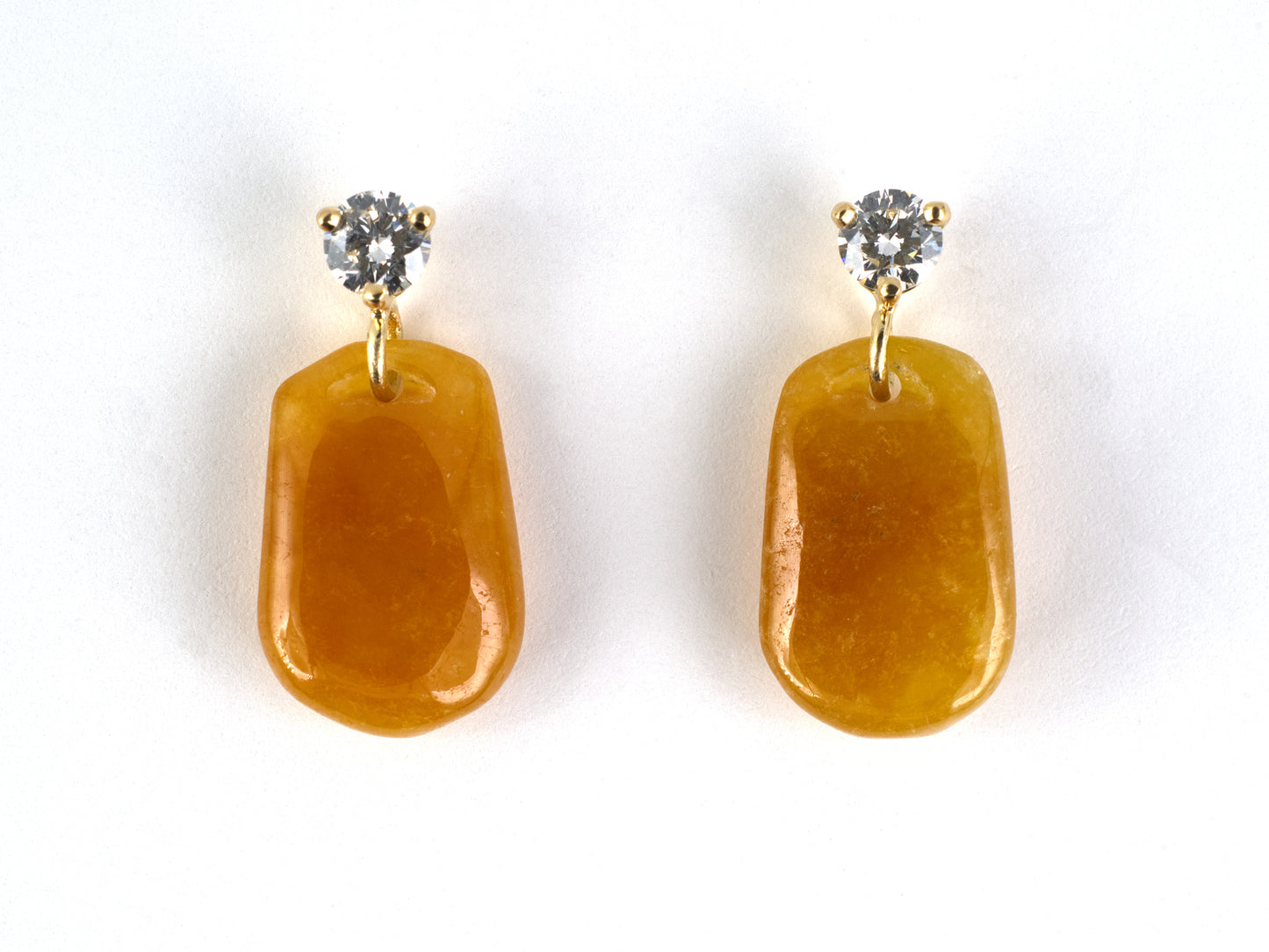 54422 - Gold Diamond Yellow/Red Jadeite Briolette Dangle Drop Earrings