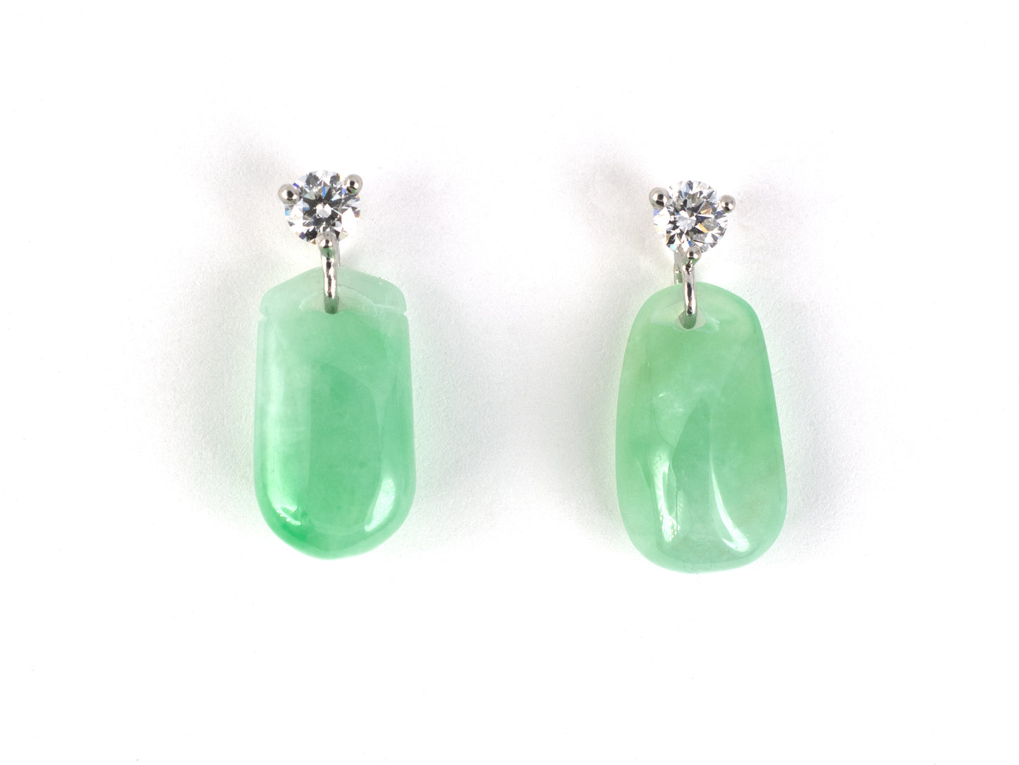 54427 - Platinum Diamond Green Jadeite Briolette Dangle Drop Earrings