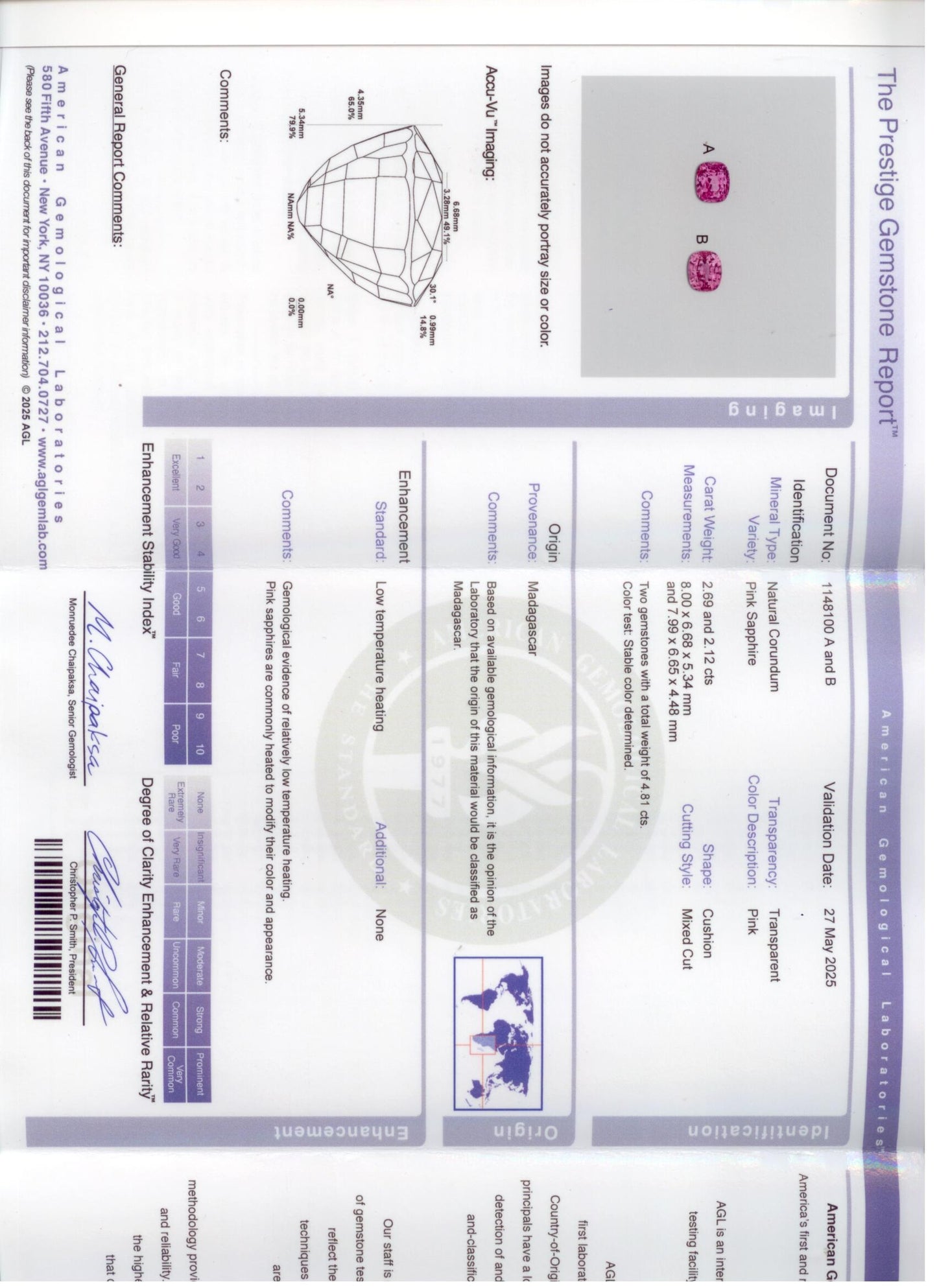54447 - Platinum Gold AGL Pink Sapphire Diamond Cluster Earrings