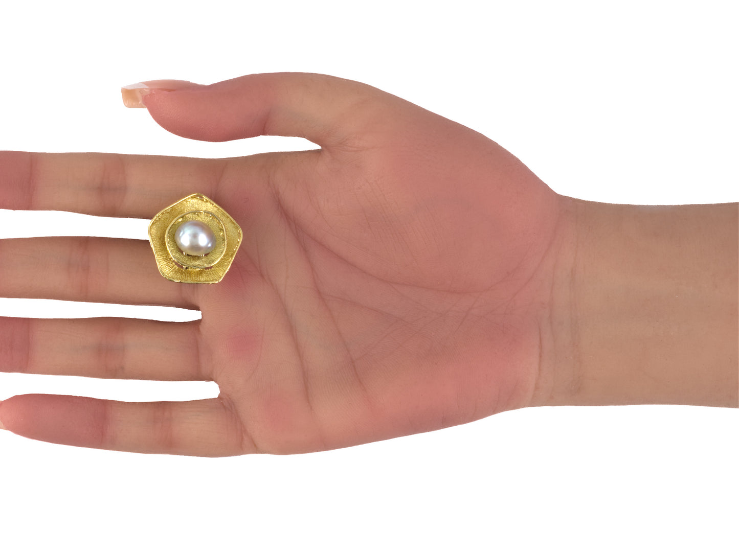 54462 - Circa 1980 Gold Baroque Pearl Textured Floral Flower Earrings