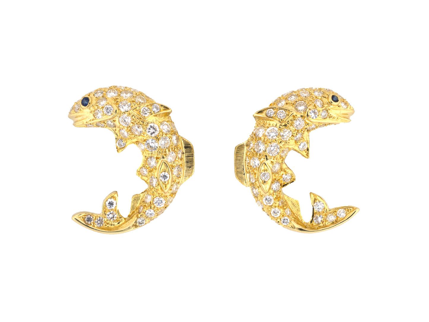 54467 - Gold Diamond Sapphire Fish Earring