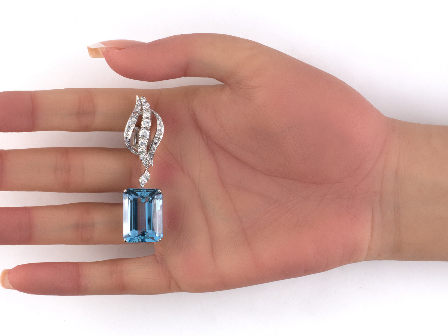 54494 - Platinum Gold Aqua Diamond Open Swirl Drop Earrings