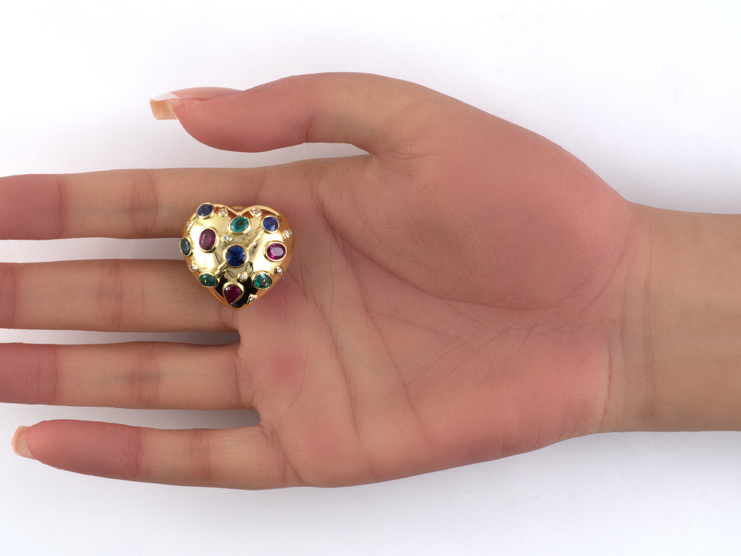 54508 - Gold Ruby Sapphire Emerald Diamond Heart Shape Earrings