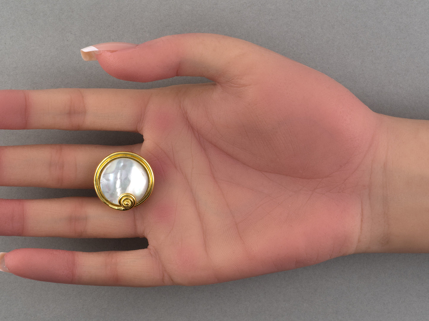 54518 - Denise Roberge Gold Mother Of Pearl Discs Swirl Design Earrings