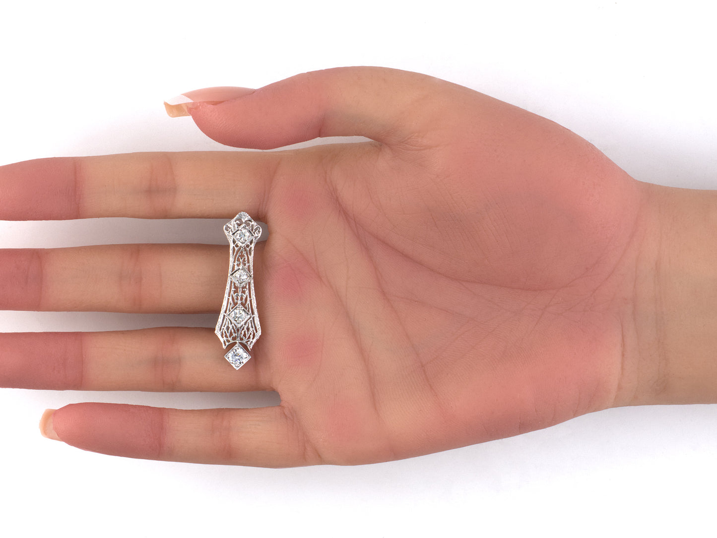 54527 - Art Deco Platinum Gold Diamond Drop Earrings
