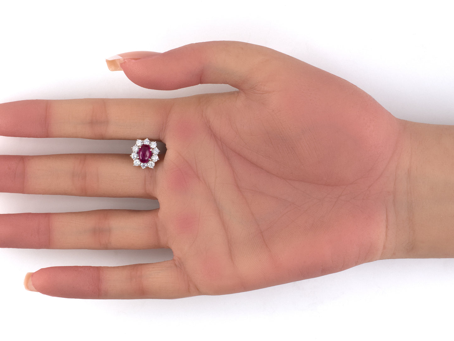 54546 - Platinum Cabochon Ruby Diamond Cluster Earrings