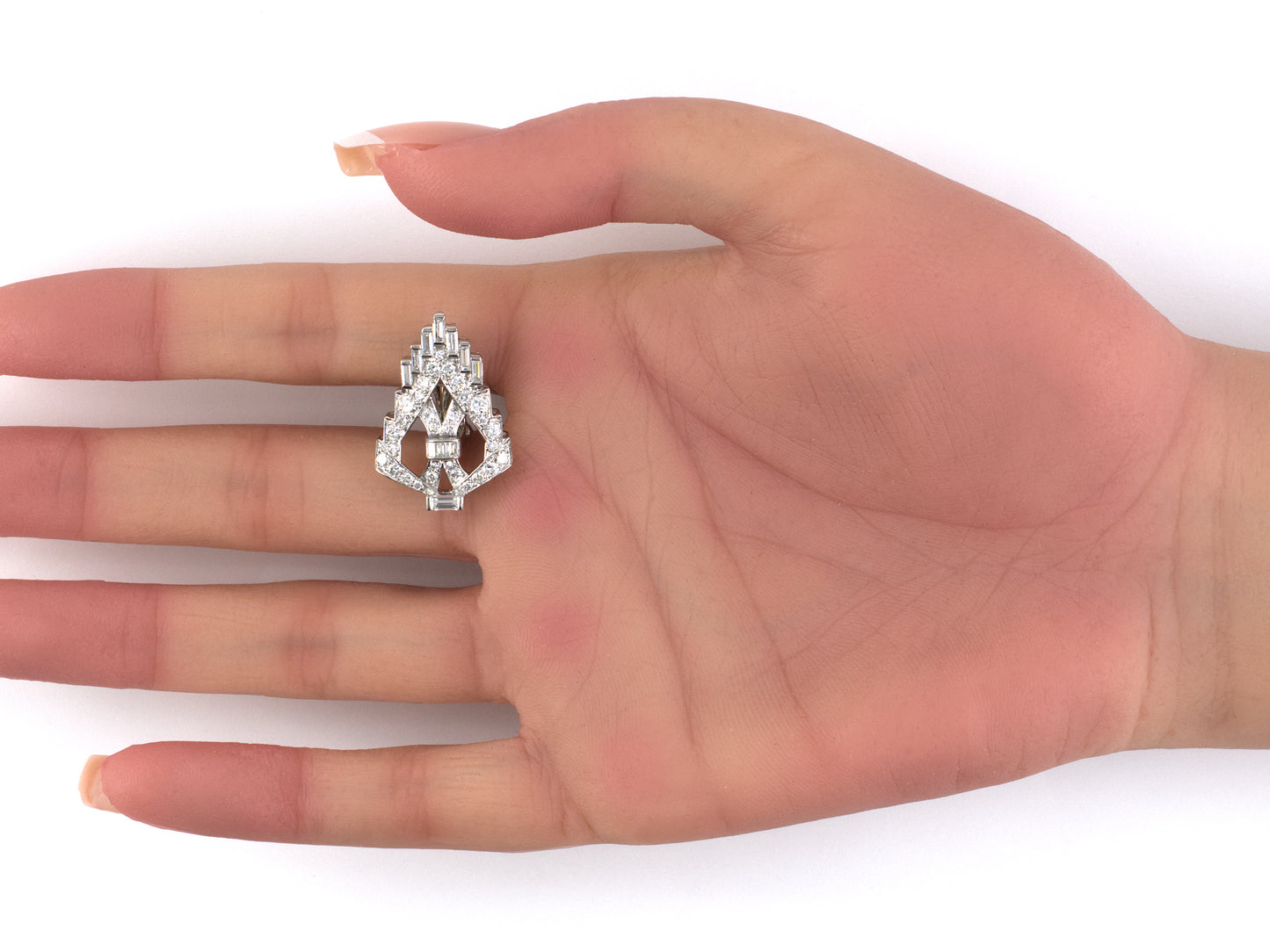 54551 - Art Deco Platinum Diamond Geometric Triangular Earrings