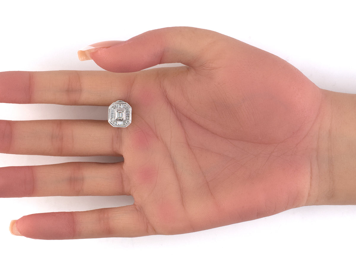 54556 - Platinum Diamond Square Cluster Earrings