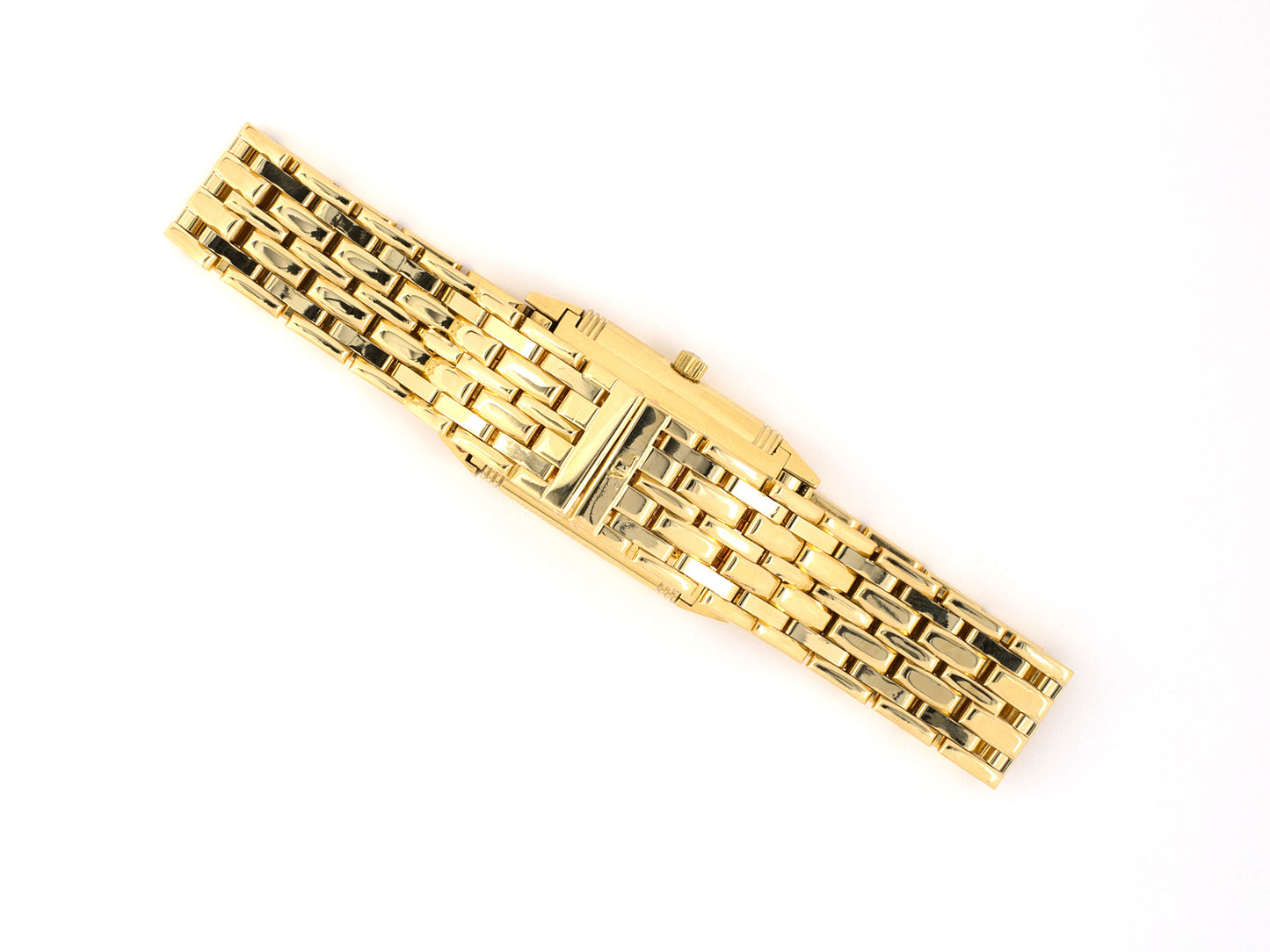 61378 - Jaeger Le Coultre Reverso Gold Off White Dial With Moon Phase Quartz Tank Style Link Bracelet Watch