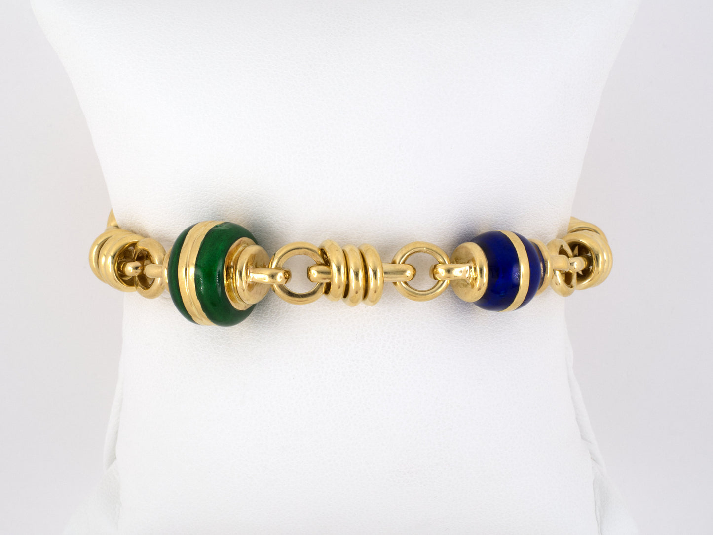 72590 - Circa 1985 Gold Enamel Ball Wire Link Bracelet