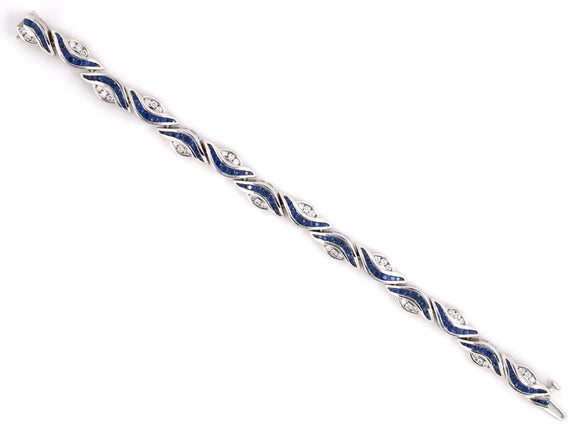 72883 - Krypell Gold Diamond Sapphire Swirl Wave Line Bracelet