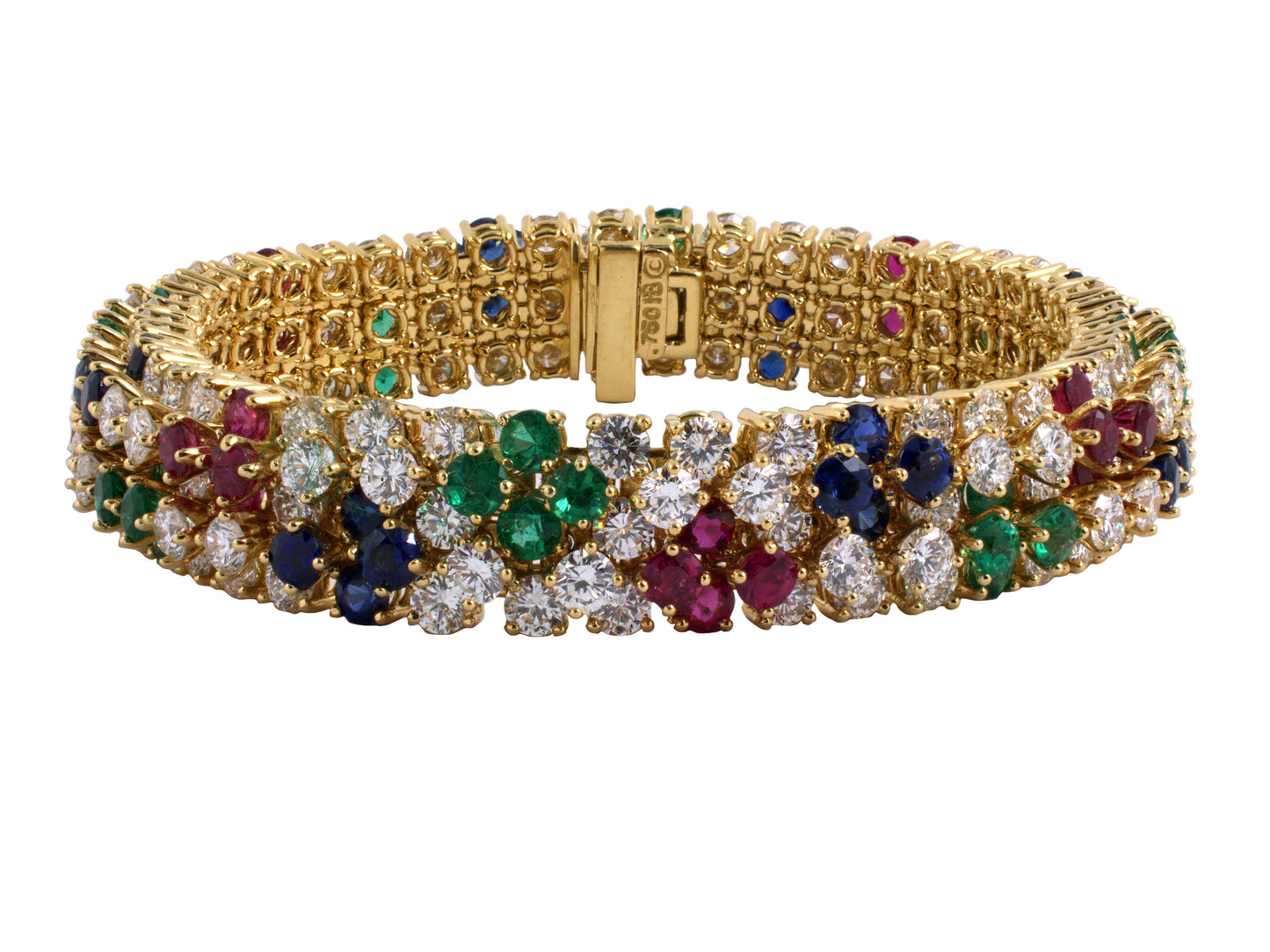 73194 - Circa 1987 Hammerman Gold Diamond Ruby Sapphire Emerald Bracelet