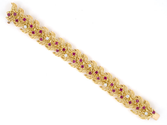 73817 - Circa 1960S French Gold Platinum Diamond Burma Ruby Bracelet