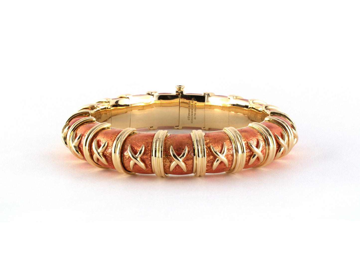 73848 - Gold Orange Pink Enamel Tiffany Schlumberger France Bangle Bracelet