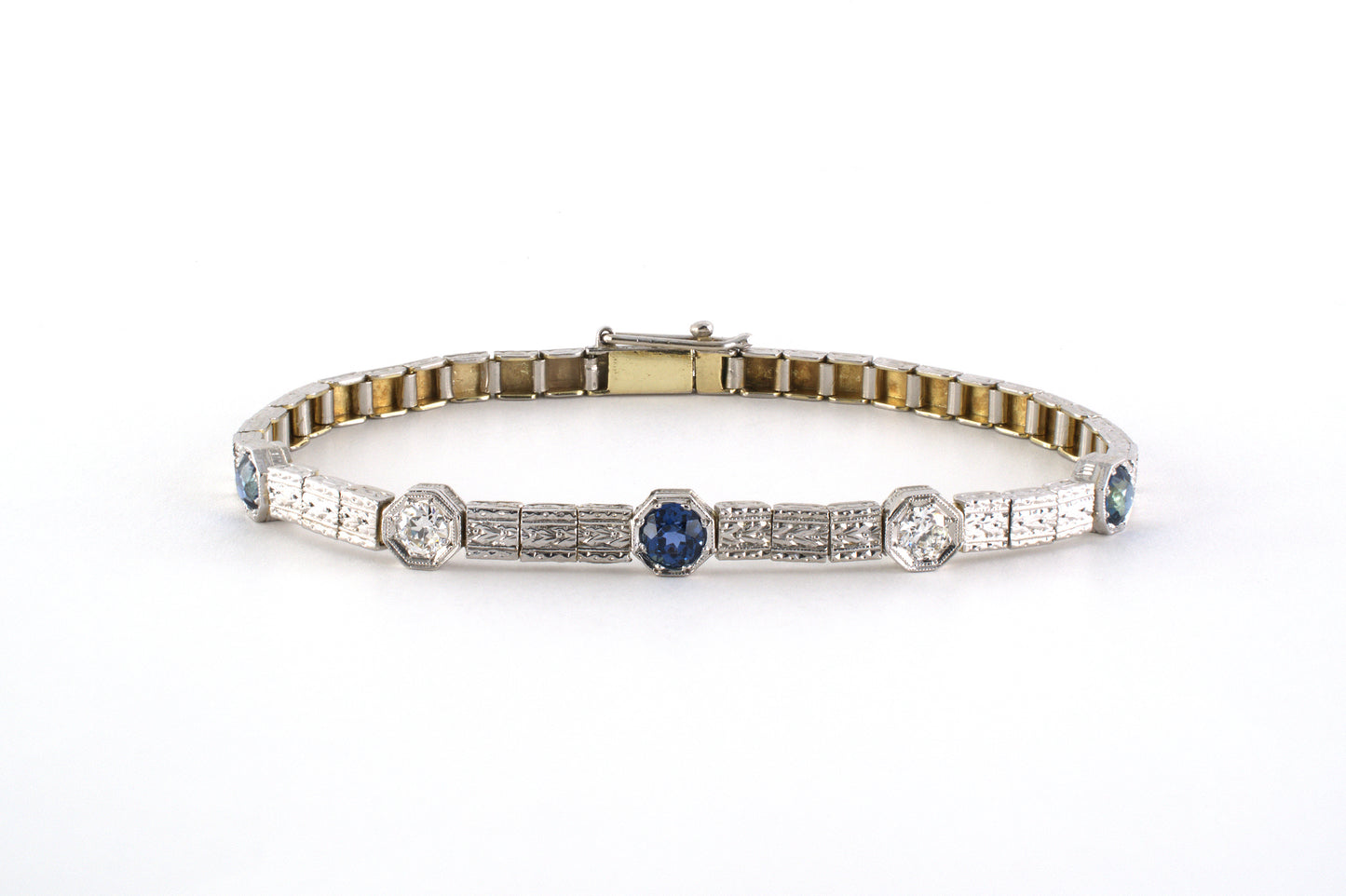 73882 - SOLD - Circa 1915 Allsopp & Allsopp Platinum Gold Sapphire Diamond Bracelet