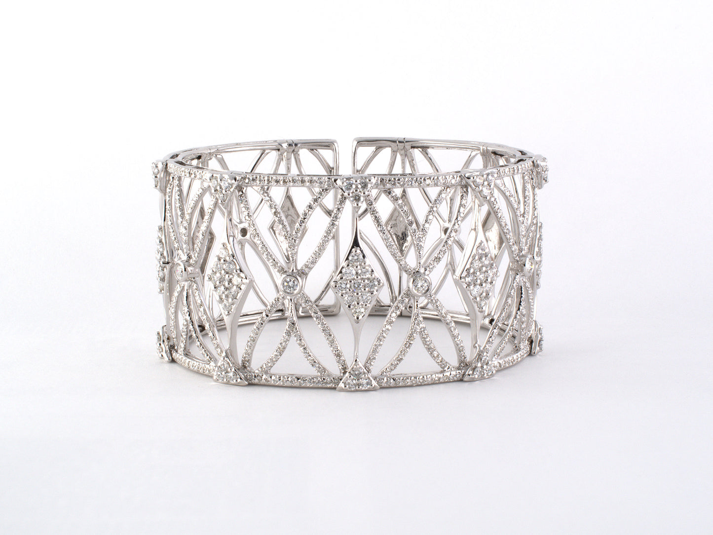 73897 - SOLD - Gold Diamond 5-Section Flexible Wide Cuff Bracelet