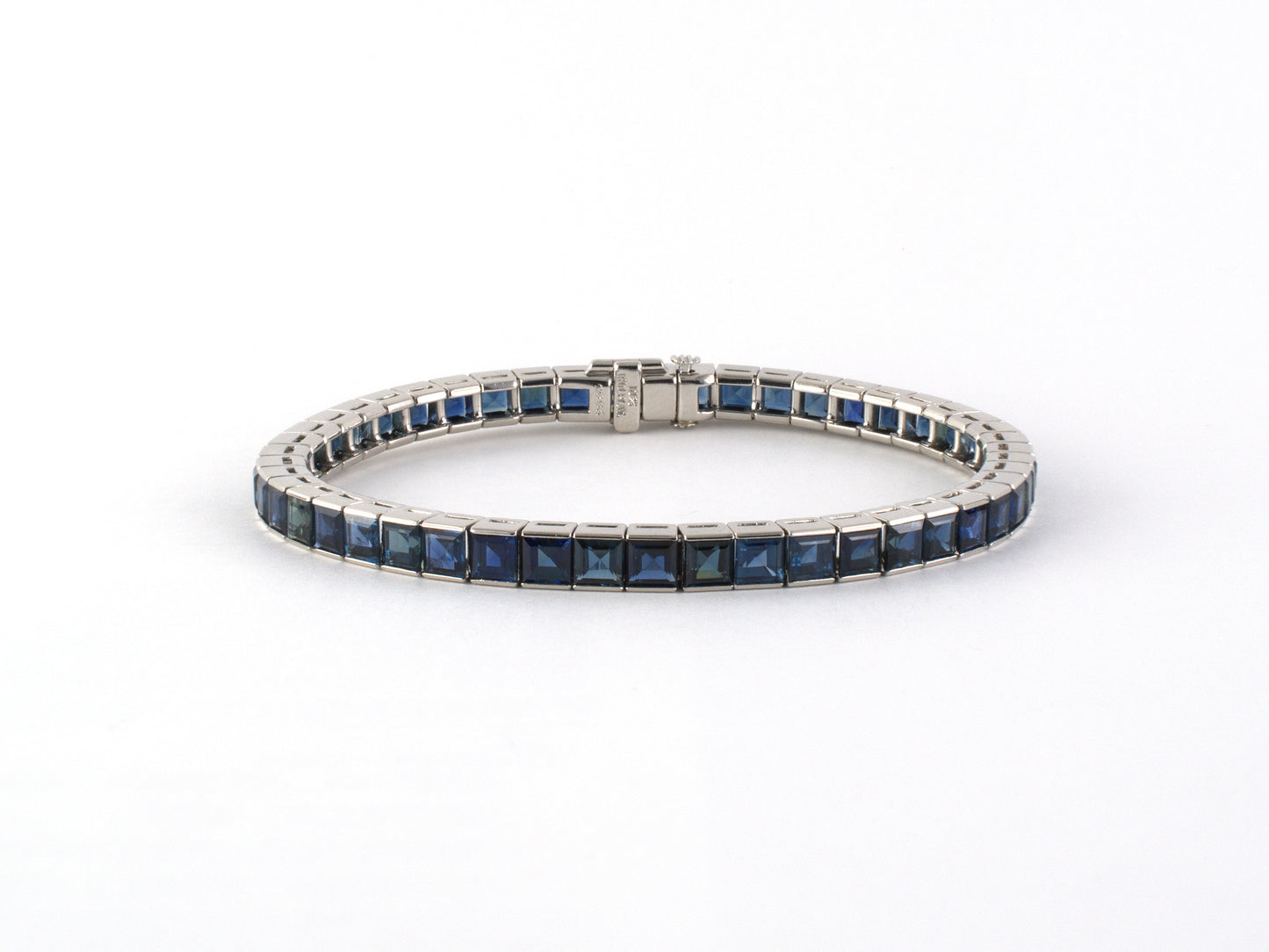 73909 - Circa 1960 Platinum Sapphire Channel Set Circa Straight Line Bracelet 7"