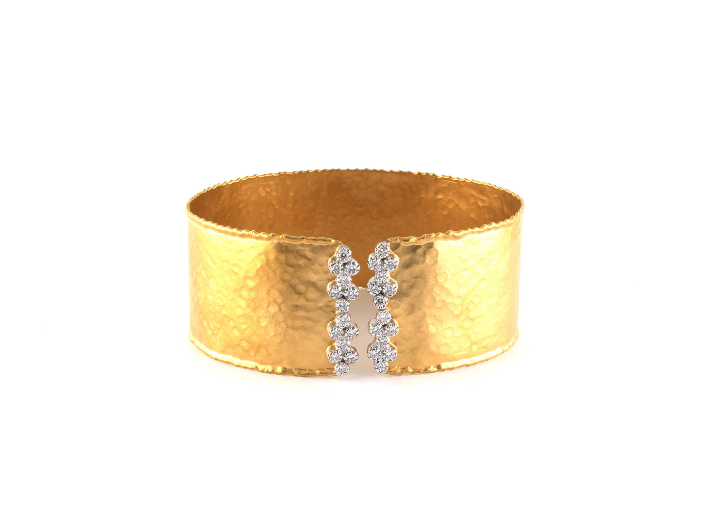 73926 - SOLD - Gold 2-Tone Diamond Hammered Finish Bangle Bracelet