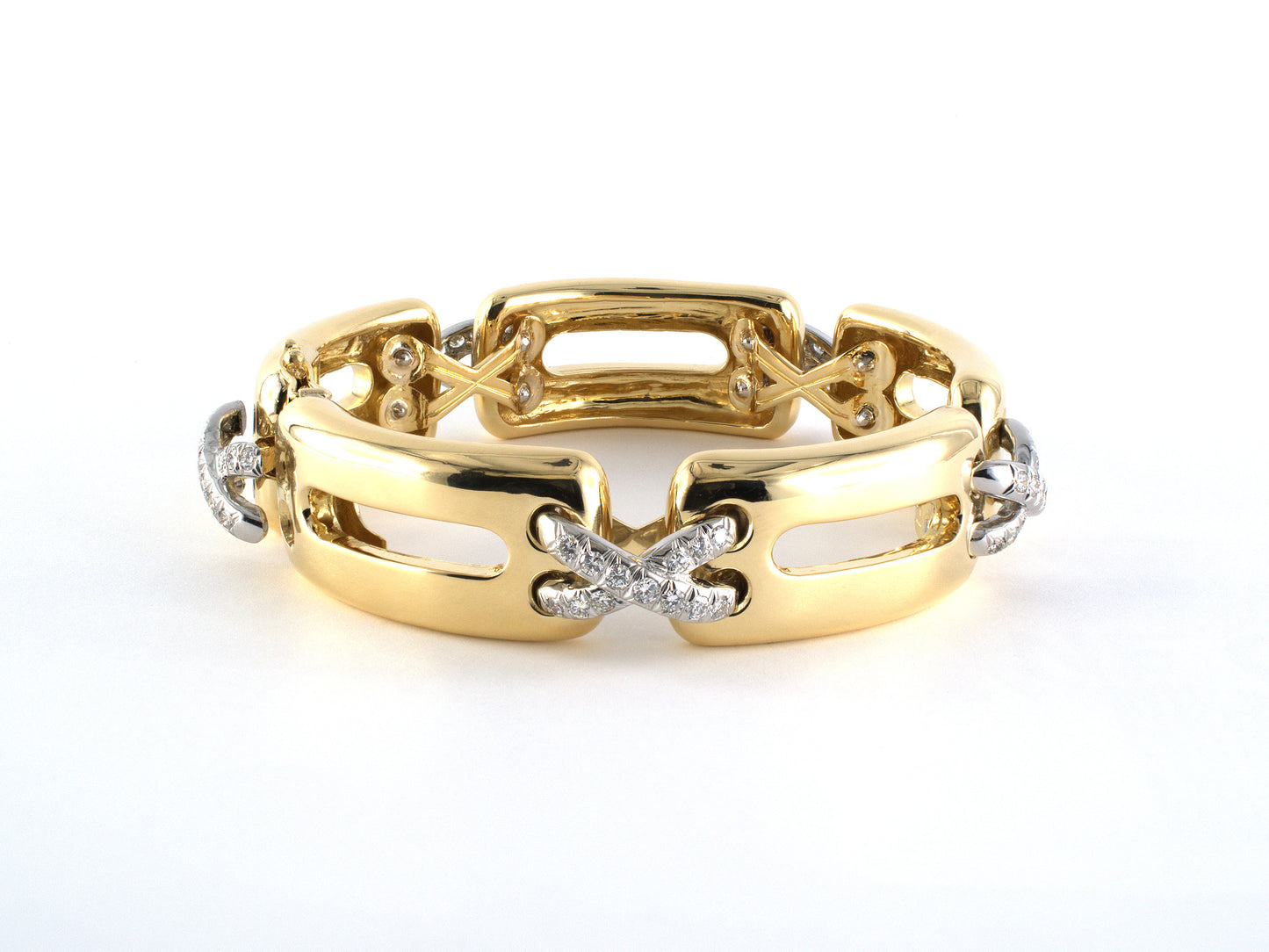 73936 - Platinum Gold Diamond Open Bar "X" & "O" Hugs Kisses Bracelet