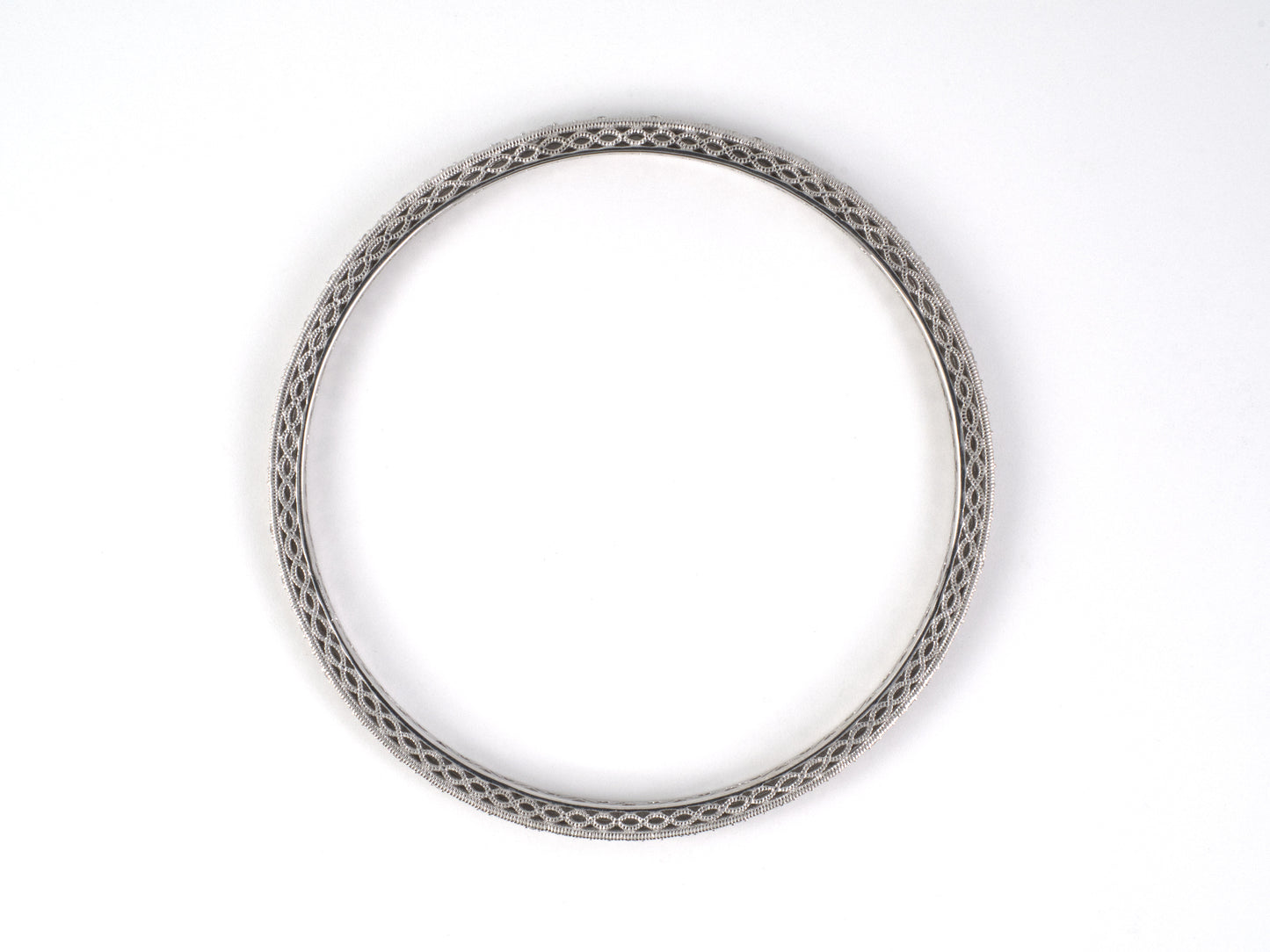 73937 - Judith Ripka Gold Diamond Bead Set Zig Zag Pierced Open Work Bangle Bracelet
