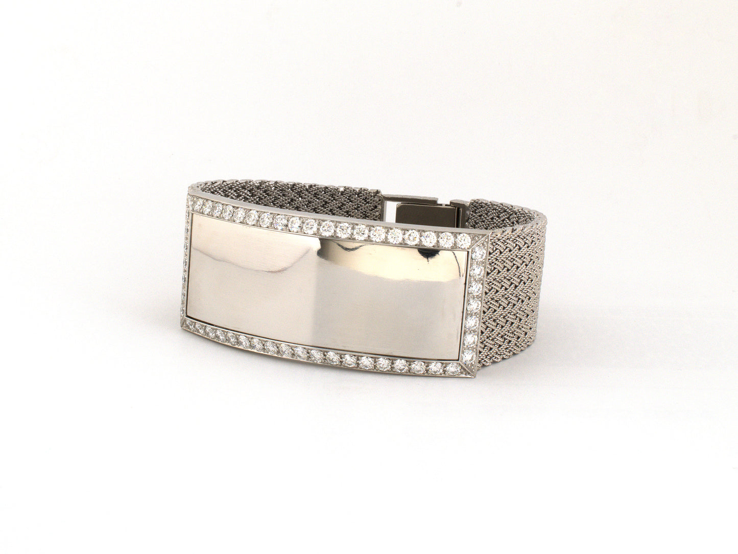 73992 - Platinum Gold Diamond Engraveable I.D. Bracelet w/ Mesh Attachement